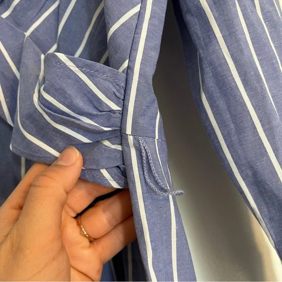 LOFT Blue and White Striped Long Sleeve Dress Twisted Midi NO BELT NWT size 12 - Picture 4 of 10